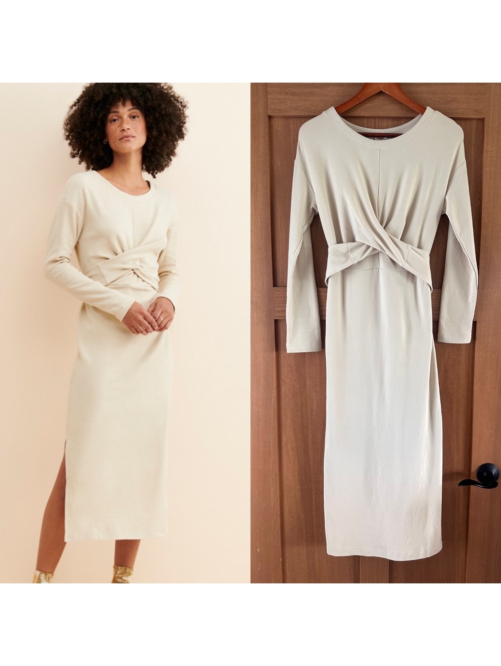 Faherty Organic Knit Alpine Wrap Long Sleeve Midi Dress In Sand Cream Women’s XS